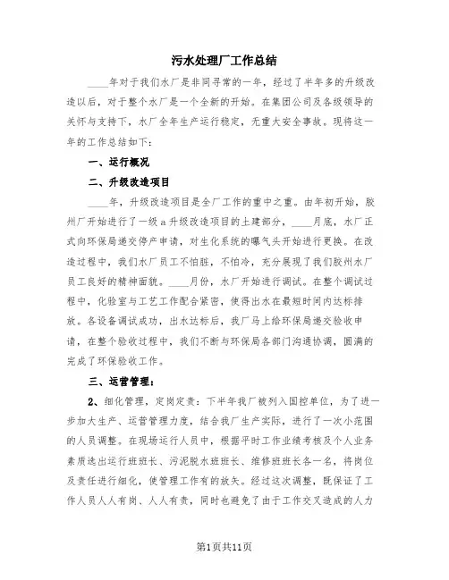 污水处理厂工作总结(4篇)