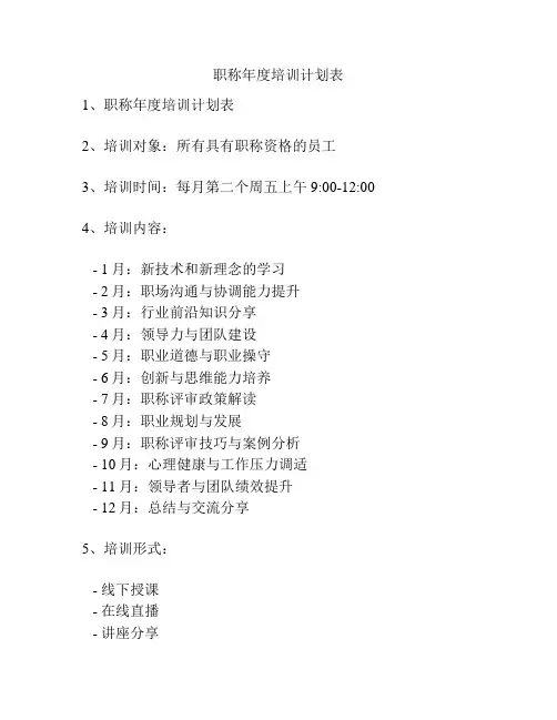 职称年度培训计划表