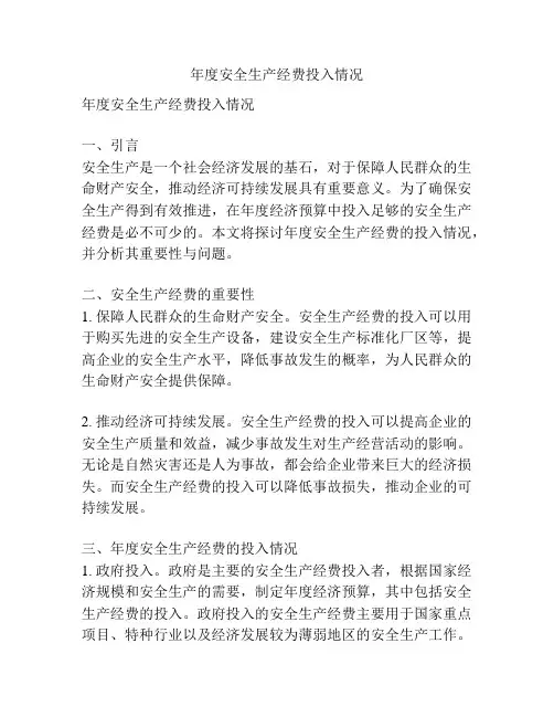 年度安全生产经费投入情况