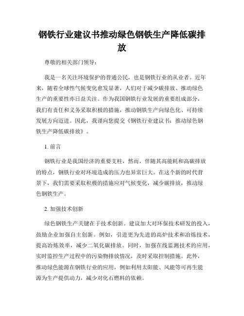 钢铁行业建议书推动绿色钢铁生产降低碳排放