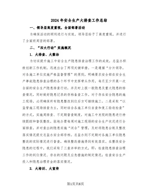 2024年安全生产大排查工作总结（3篇）