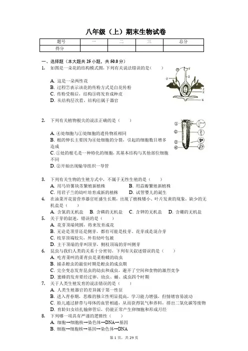 山东省潍坊市  八年级(上)期末生物试卷(含答案)