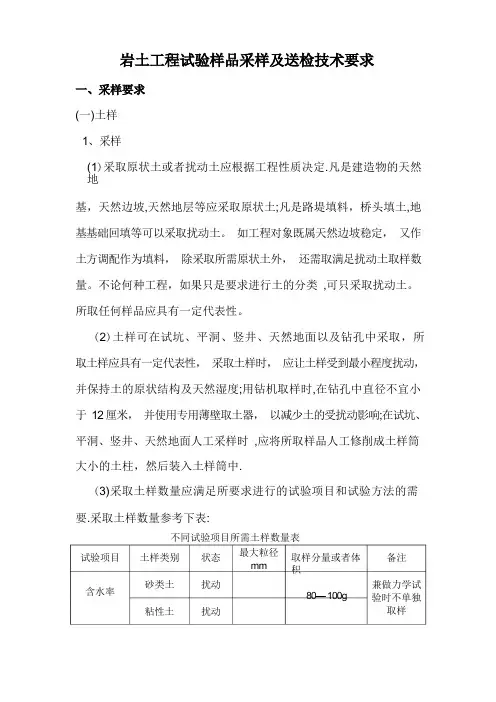 岩土工程试验样品采样及送检技术要求