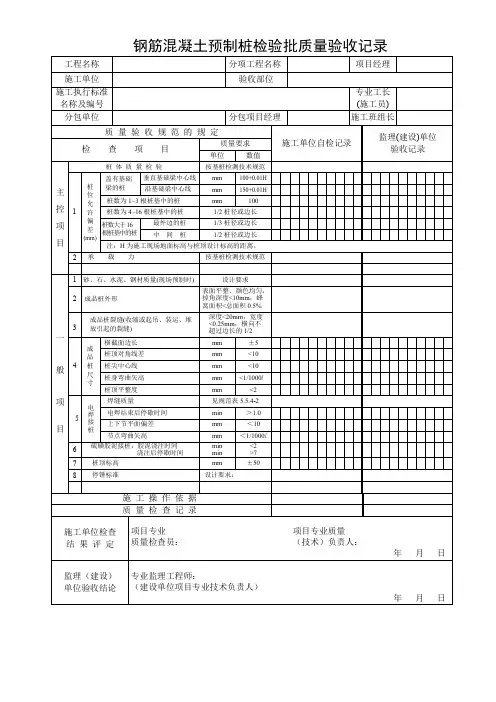 钢筋混凝土预制桩检验批质量验收记录