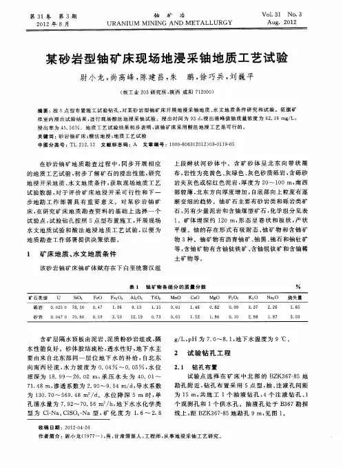 某砂岩型铀矿床现场地浸采铀地质工艺试验