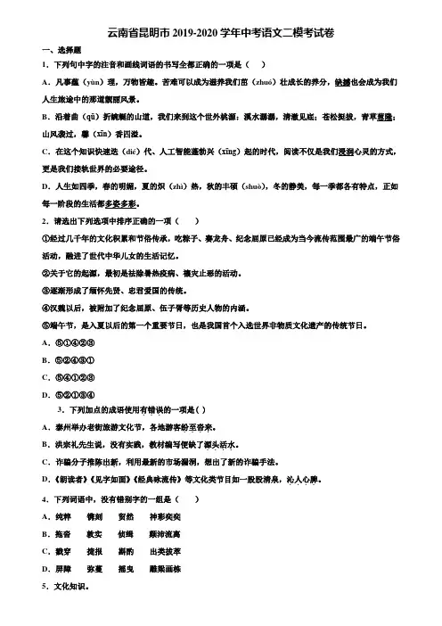 云南省昆明市2019-2020学年中考语文二模考试卷含解析