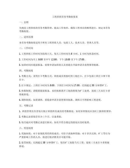 工程班组劳务考勤制度表
