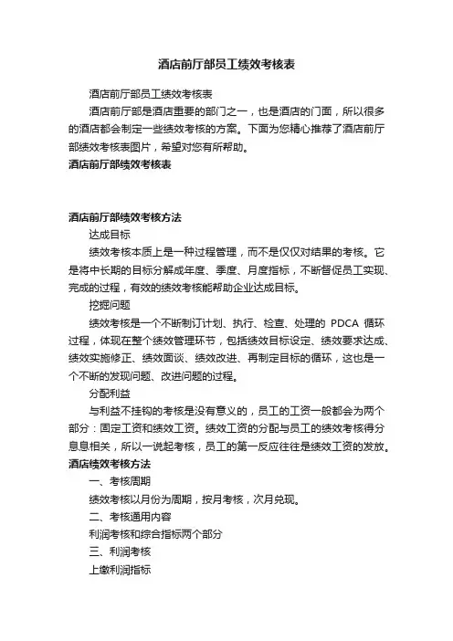 酒店前厅部员工绩效考核表