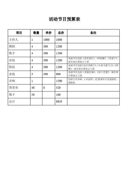 活动节目预算表
