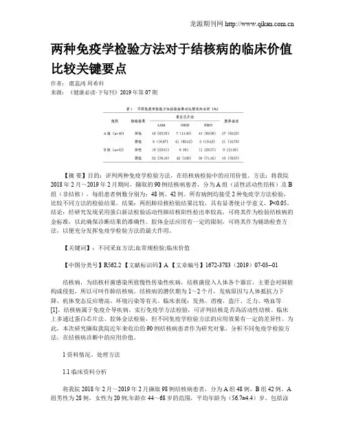 两种免疫学检验方法对于结核病的临床价值比较关键要点