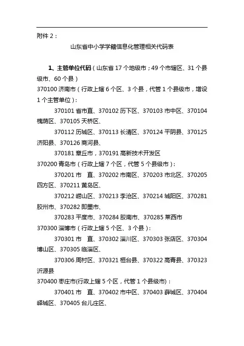 山东省中小学信息化管理相关代码表