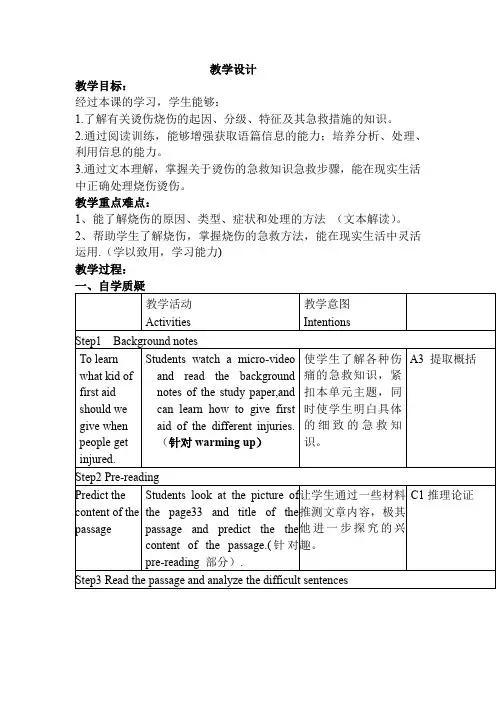 高中英语_Unit 5 First aid for burns文本解读教学设计学情分析教材分析课后反思