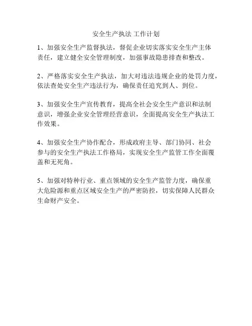 安全生产执法 工作计划