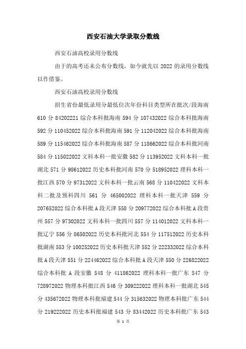 西安石油大学2023年录取分数线