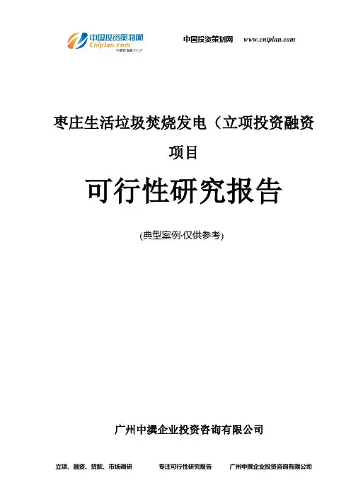 枣庄生活垃圾焚烧发电(融资投资立项项目可行性研究报告(中撰咨询)