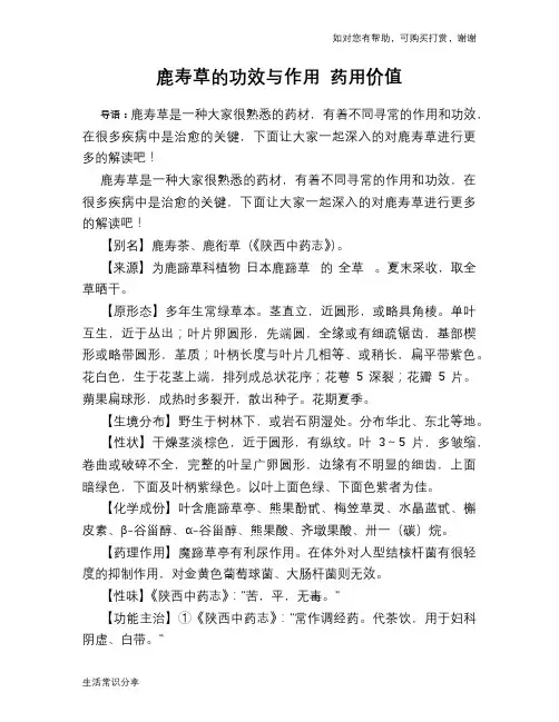 鹿寿草的功效与作用 药用价值