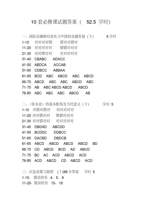 2016年最新最全山东干部学习平台10套必修课试题答案,共52.5学时