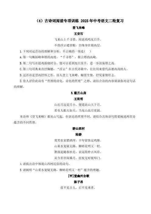 古诗词阅读专项训练 2025年中考语文二轮复习(含解析)