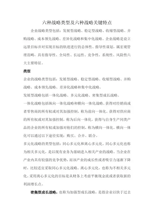 六种战略类型及六种战略关键特点