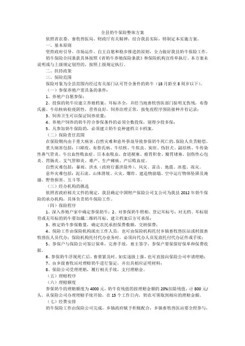全县奶牛保险整体方案
