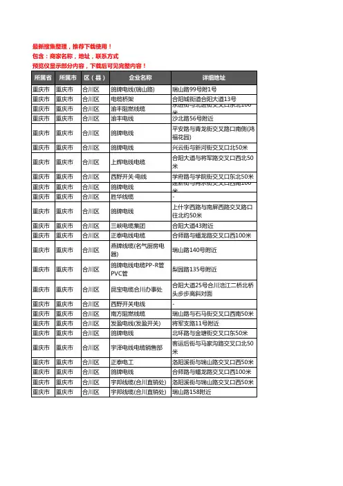 新版重庆市重庆市合川区电线电缆企业公司商家户名录单联系方式地址大全25家
