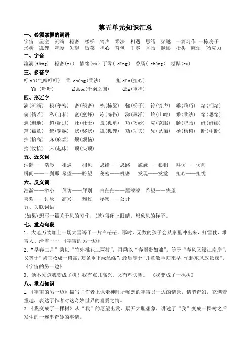 译林版三年级下册英语第五单元知识汇总