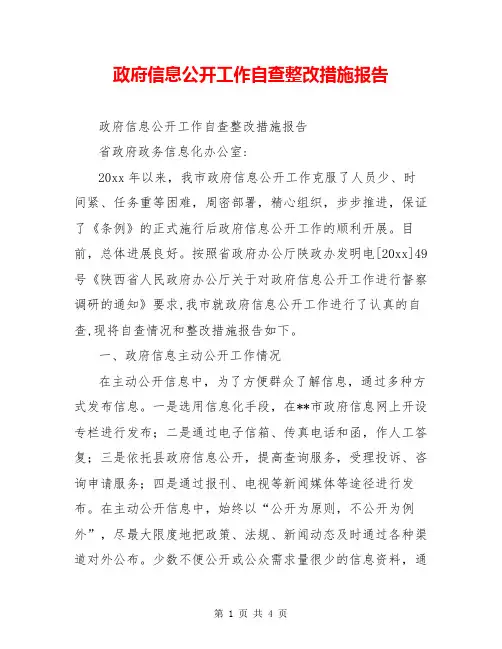 政府信息公开工作自查整改措施报告