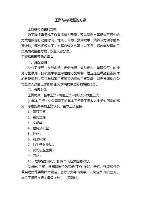 工资结构调整的方案