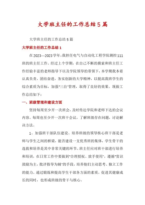 大学班主任的工作总结5篇