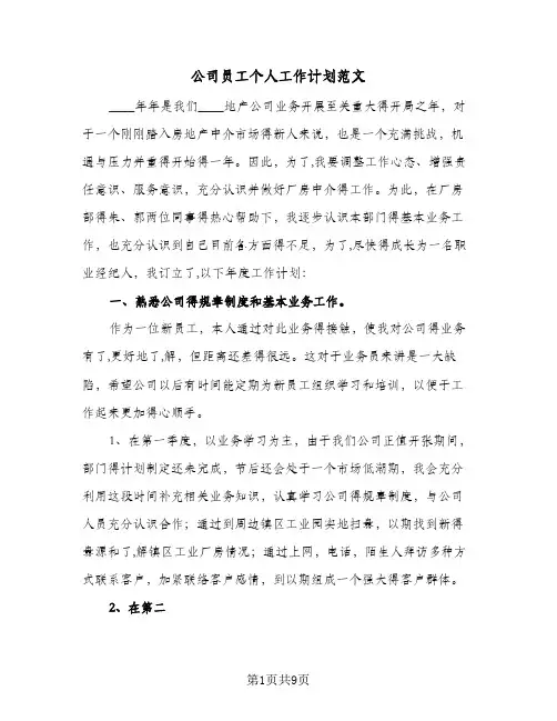 公司员工个人工作计划范文（四篇）