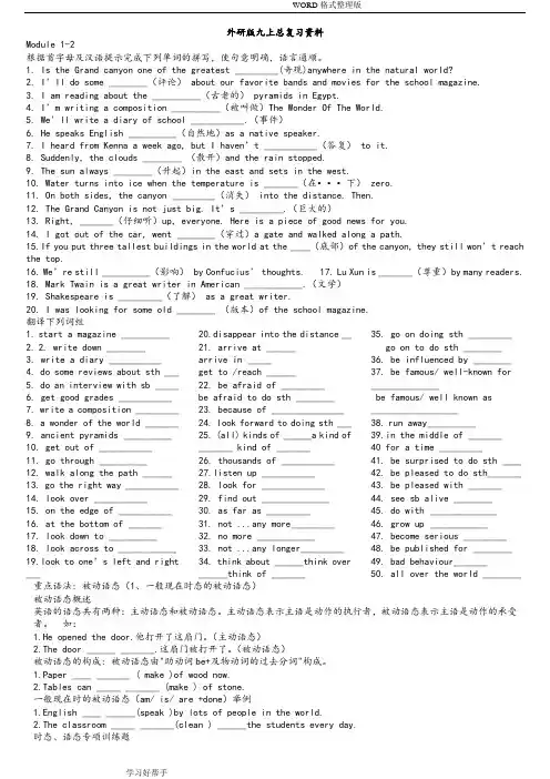 外研版九年级英语(上册)总复习资料全