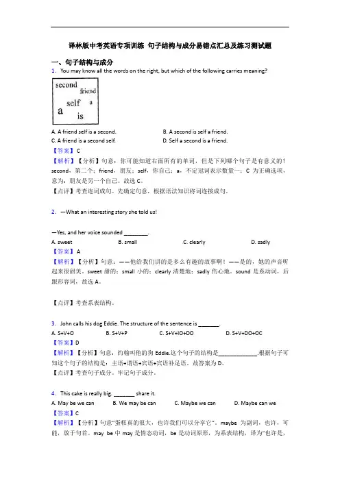 专项训练 句子结构与成分易错点汇总及练习测试题