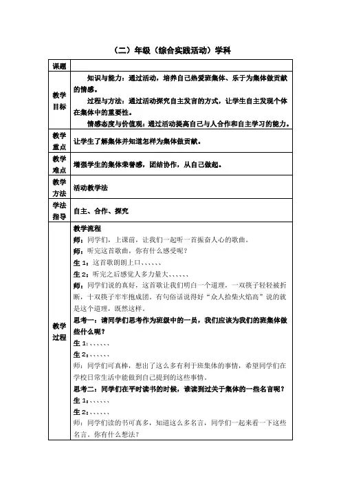 二上第四单元第二课《我为班级做贡献》
