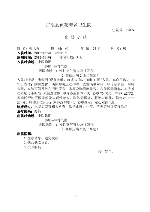 肺胀中医病历
