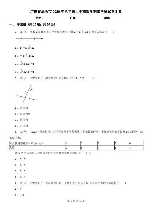 广东省汕头市2020年八年级上学期数学期末考试试卷B卷