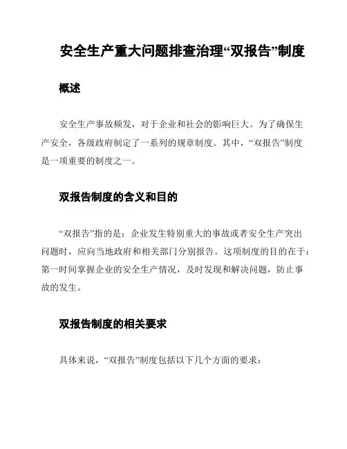 安全生产重大问题排查治理“双报告”制度