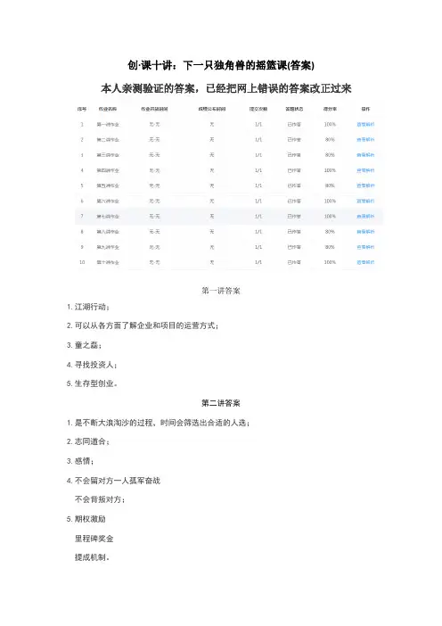 创·课十讲：下一只独角兽的摇篮课(答案)