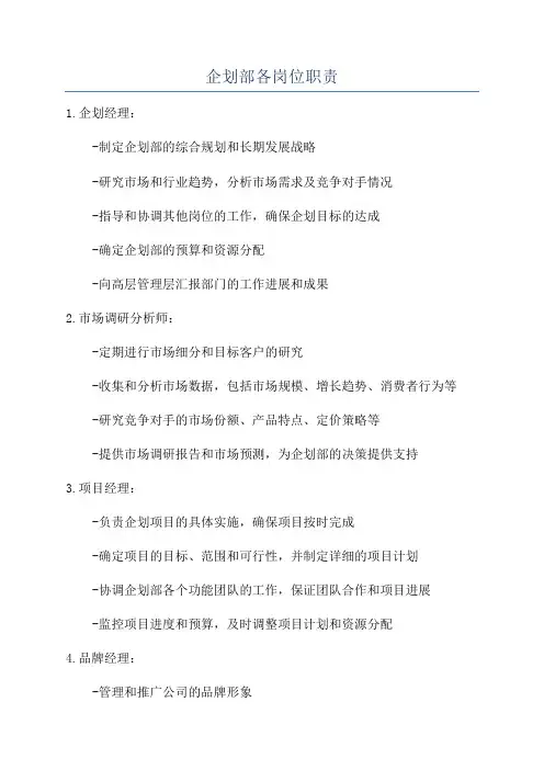 企划部各岗位职责