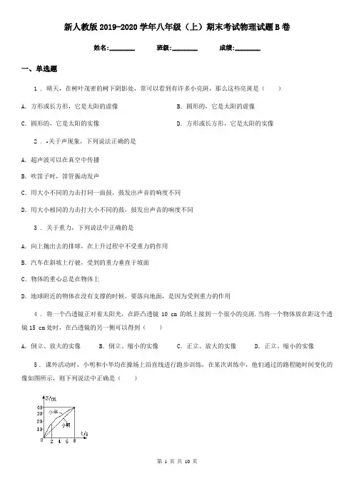 新人教版2019-2020学年八年级(上)期末考试物理试题B卷(测试)