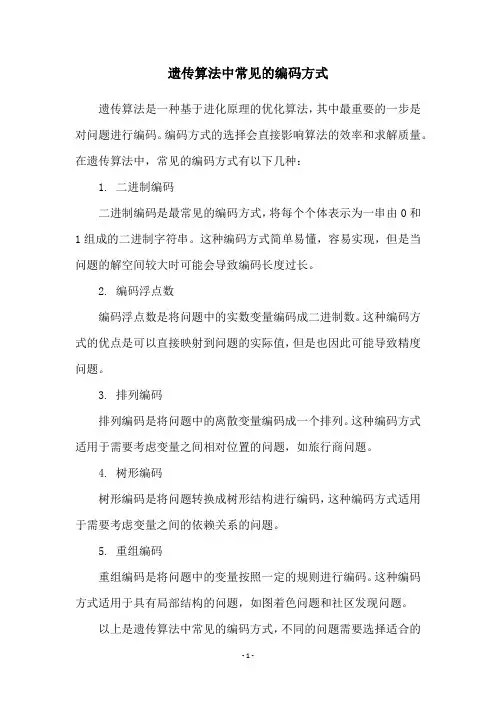 遗传算法中常见的编码方式