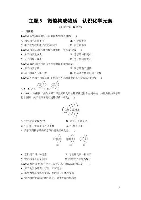 中考化学复习微粒构成物质认识化学元素练习题含答案