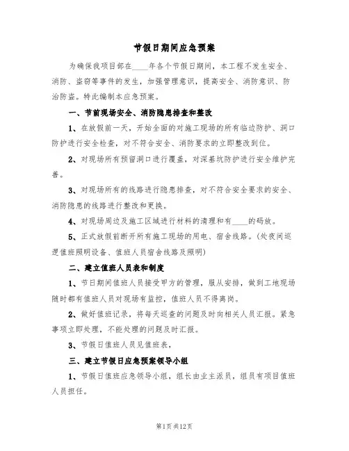节假日期间应急预案(六篇)