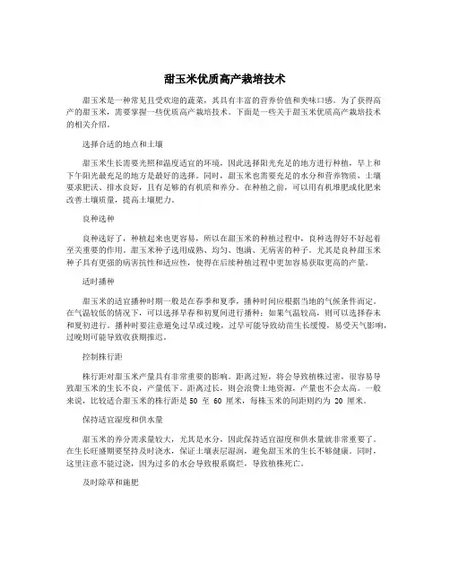 甜玉米优质高产栽培技术 2