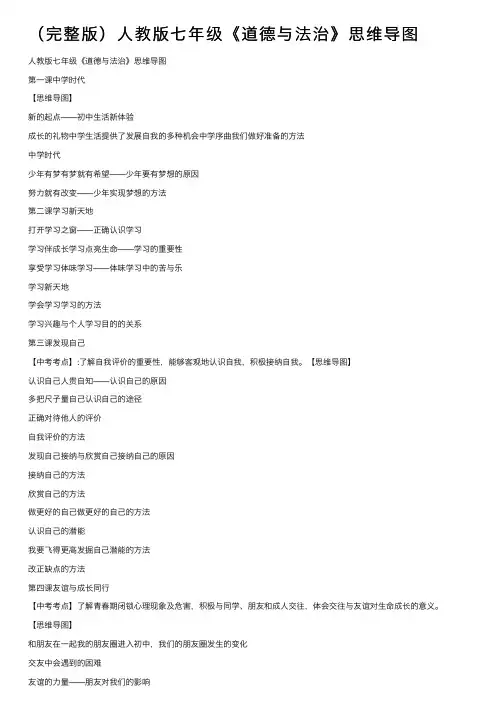 （完整版）人教版七年级《道德与法治》思维导图