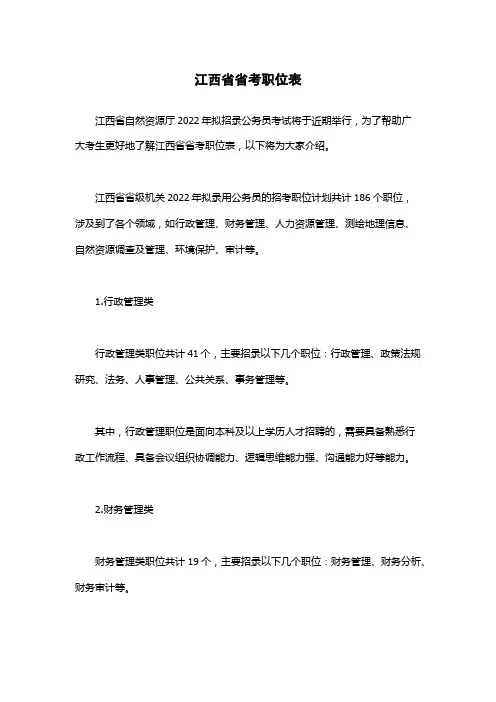 江西省省考职位表