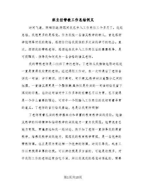 班主任带教工作总结例文（4篇）