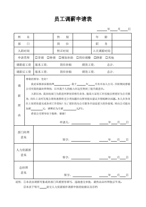 员工调薪申请表(标准版)