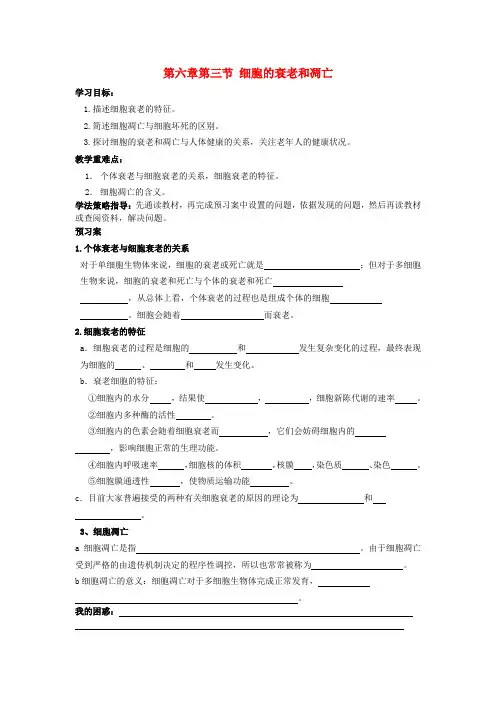 人教版高中生物必修1第6章第3节 细胞的衰老和凋亡