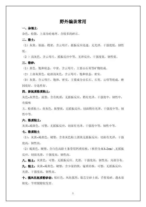 野外编录土的鉴别方法与描述