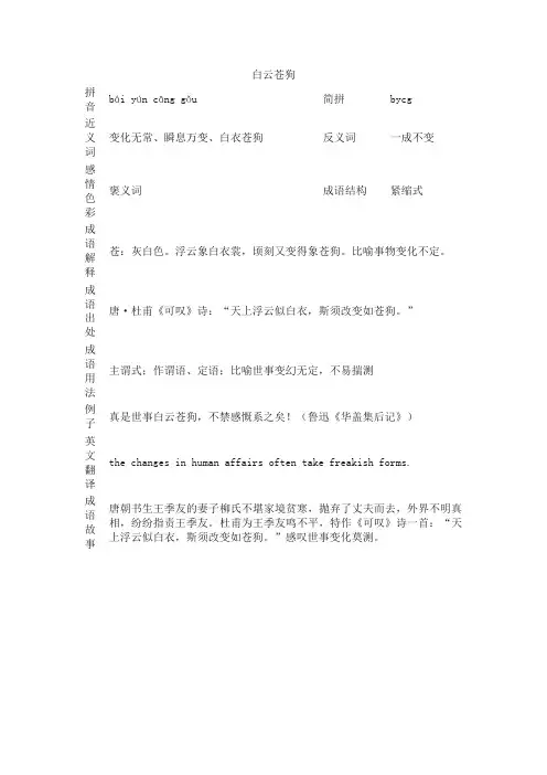 白云苍狗_白云苍狗的意思_成语词典